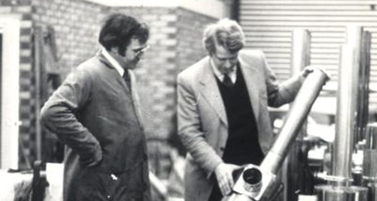Eminox Heritage David Mills and Norman Emerson looking at exhausts